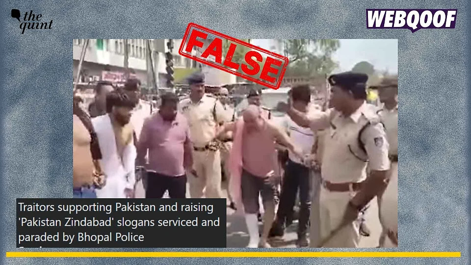 <div class="paragraphs"><p>A video showing police officers parading a gangster and his aides in Bhopal is being shared with false pro-Pakistan angle.&nbsp;</p></div>