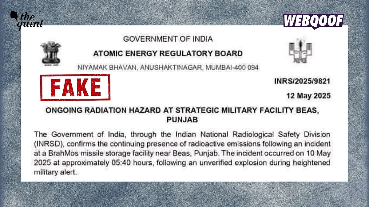 <div class="paragraphs"><p>A fake letter has gone viral with the false claim that the Indian government issued a letter about an 'ongoing radiation hazard' near a BrahMos missile facility in Beas, Punjab.</p></div>