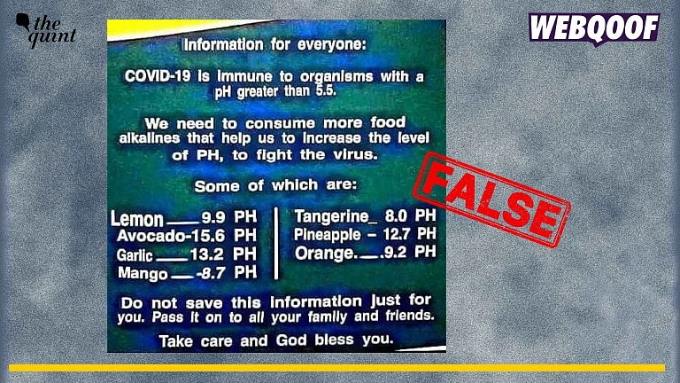 <div class="paragraphs"><p>A false claim is going viral to claim that alkaline diet can prevent one from getting infected with COVID-19.</p></div>