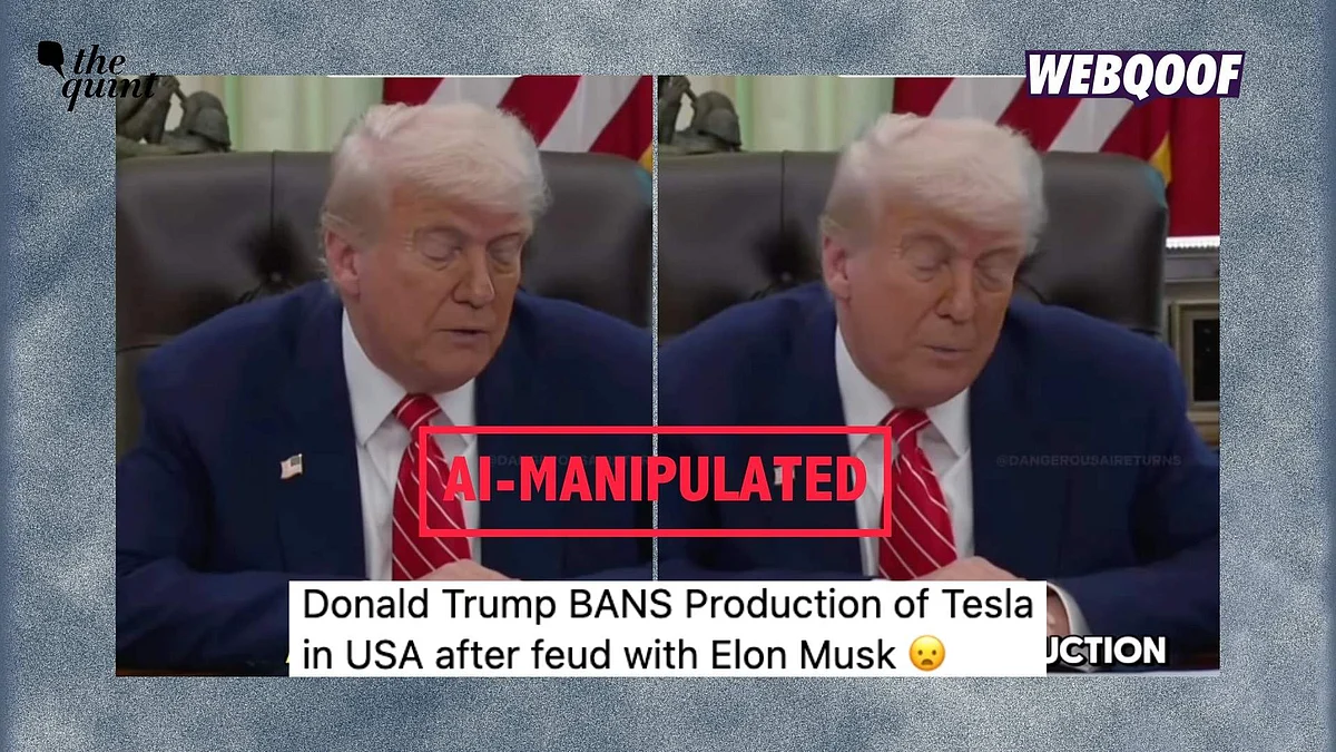 <div class="paragraphs"><p>An AI-manipulated video of US President Donald Trump has gone viral with the false claim that he announced a ban on the production of Musk-owned Tesla Motors in the US.</p></div>
