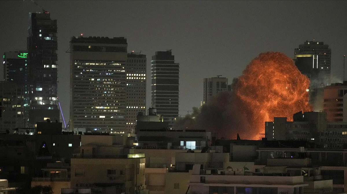 <div class="paragraphs"><p>An explosion is seen during a missile attack in Tel Aviv, Israel.</p></div>