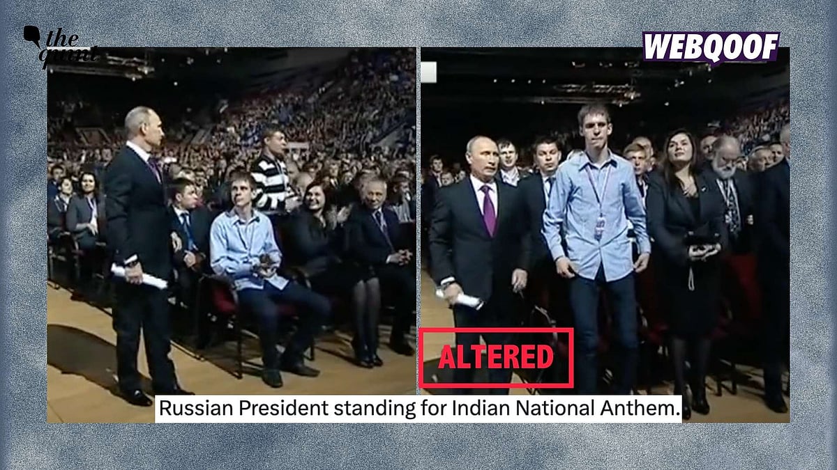 <div class="paragraphs"><p>An edited video of Russian President Vladimir Putin is being shared to falsely claim that it shows him standing still for the Indian national anthem.</p></div>