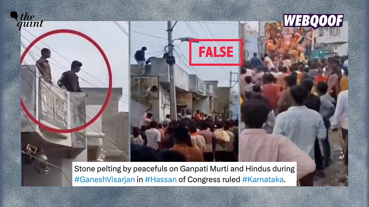 <div class="paragraphs"><p>A video showing two people pelting stones as a Ganesh procession passes by is being shared with the false communal claim that they belong to the Muslim community.</p></div>