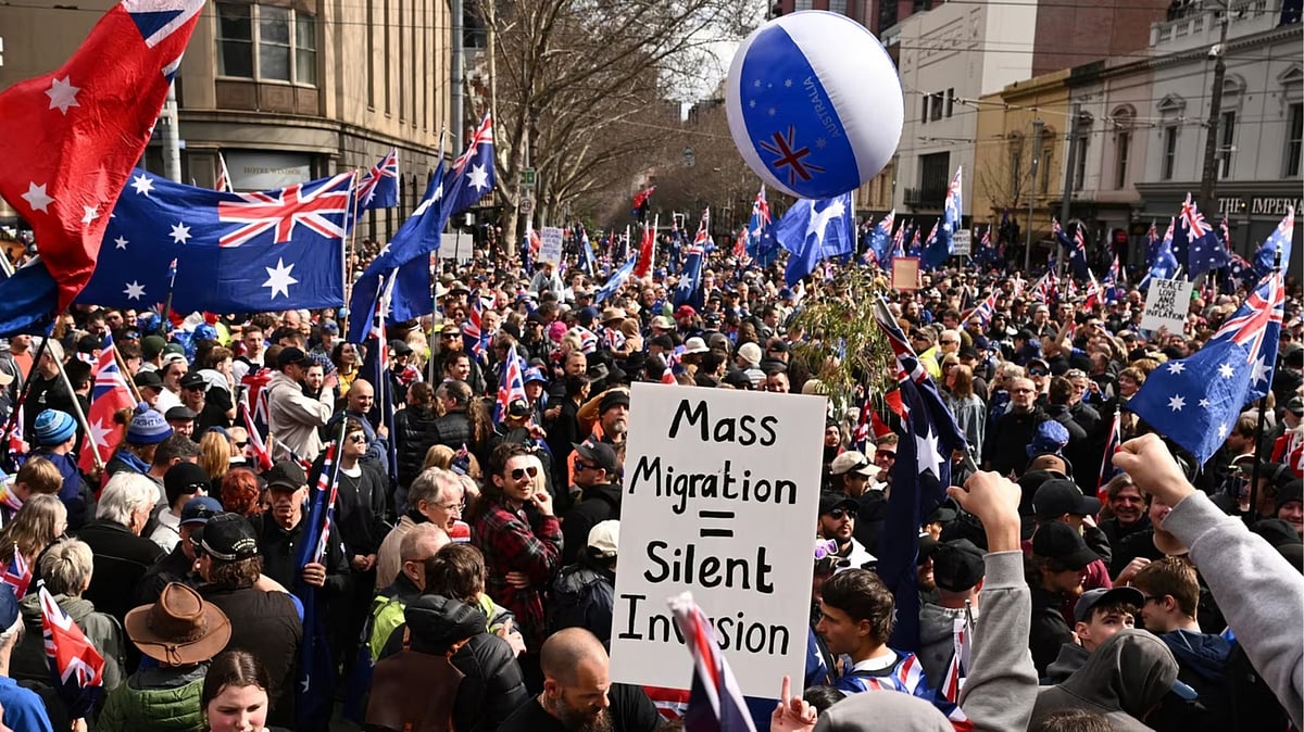<div class="paragraphs"><p>Protesters taking part in 'March for Australia' demonstrations in Sydney on Saturday, 13 September.&nbsp;</p></div>