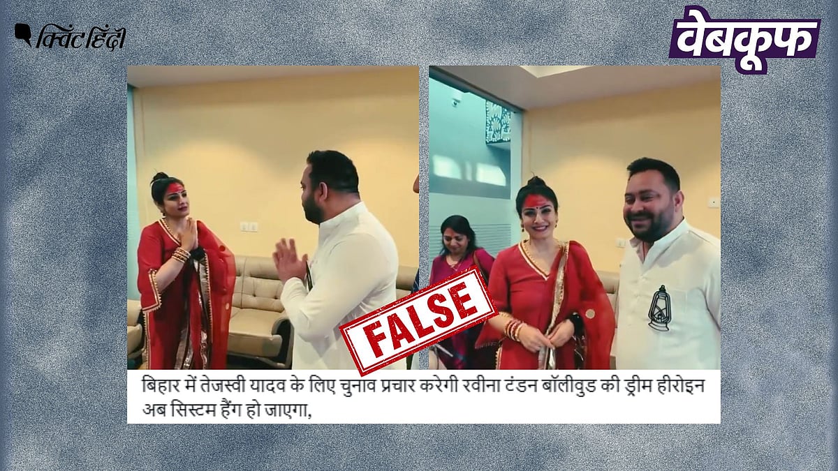<div class="paragraphs"><p>तेजस्वी यादव और रवीना टंडन का पुराना वीडियो बिहार चुनाव से जोड़कर वायरल</p></div>