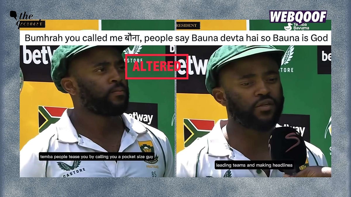 <div class="paragraphs"><p>An altered video of South African cricketer Temba Bavuma is being shared to falsely claim that he responded to Jasprit Bumrah's 'bauna' remark.</p></div>