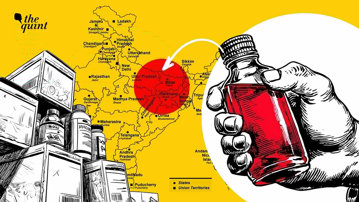<div class="paragraphs"><p>Codeine Cough Syrup: UP में कोडीन युक्त कफ सिरप तस्करी का बड़ा नेटवर्क उजागर हुआ है. फर्जी फर्मों के जरिए दवाएं झारखंड, बंगाल होते बांग्लादेश तक भेजी जाती थीं. जांच में अब तक 128 FIR, 32 गिरफ्तारी और 280 लाइसेंस रद्द करने की शामिल है.</p></div>
