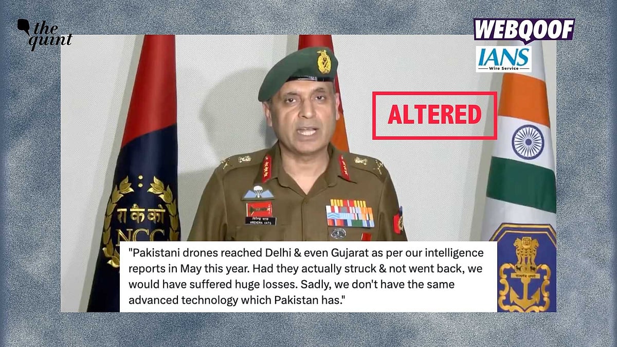 <div class="paragraphs"><p>An altered video of NCC's Director General Lt Virendra Vats is being shared to falsely claim that he told people Pakistani drones had reached Delhi and Gujarat in May 2025.</p></div>