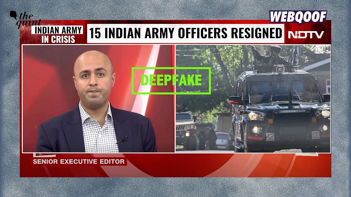 <div class="paragraphs"><p>A deepfake of an NDTV news report is being shared to falsely claim that 15 Indian Army officers resigned over 'extra-judicial operations' in Jammu and Kashmir.&nbsp;</p></div>