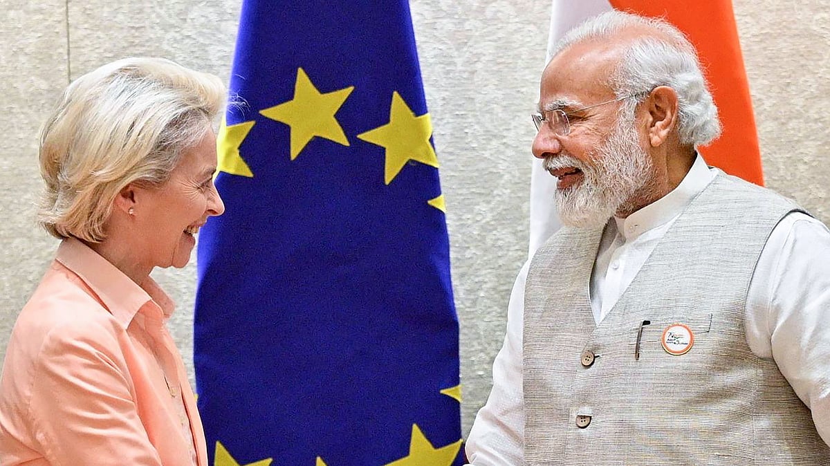 <div class="paragraphs"><p>Prime Minister Narendra Modi with European Commission Ursula Gertrud von der Leyen during the Raisina Dialogue in New Delhi in April 2022. Image used for representational purposes only.&nbsp;</p></div>
