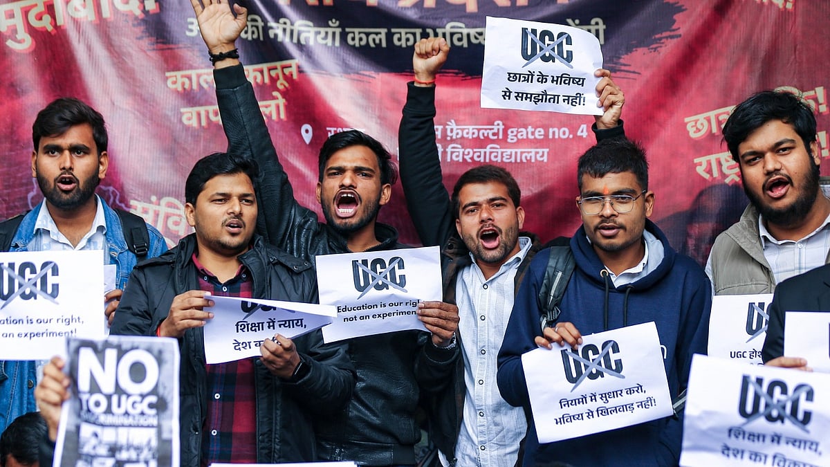<div class="paragraphs"><p>Students protest against the UGC regulations at Arts Faculty of Delhi University.</p></div>