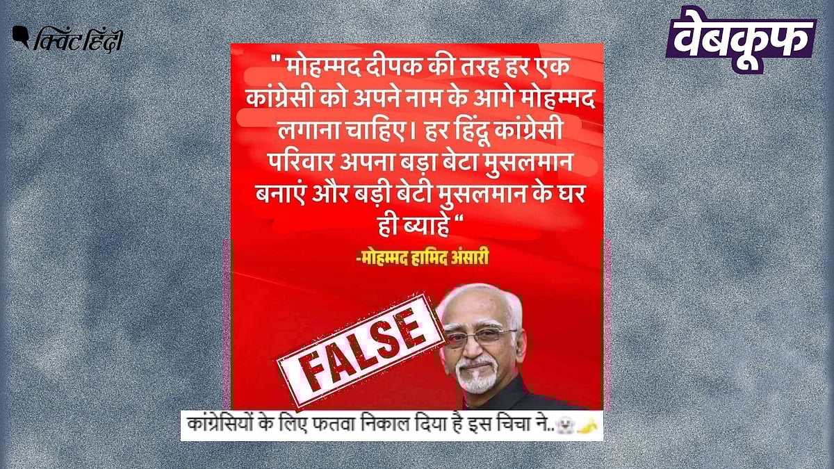 <div class="paragraphs"><p>मुहम्मद दीपक के नाम पर वायरल हामिद अंसारी का यह बयान फर्जी है</p></div>