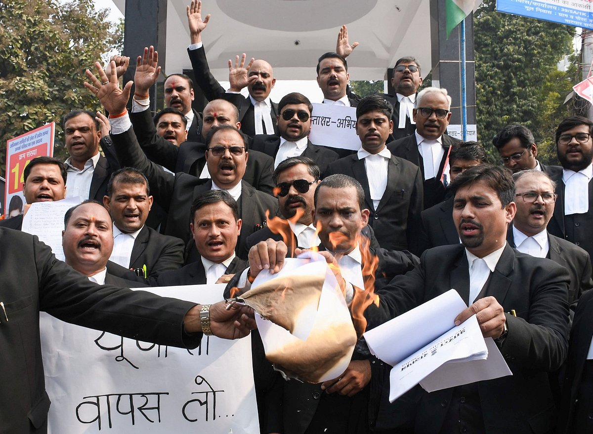 <div class="paragraphs"><p>Advocates stage a protest against the University Grants Commissions recently notified Promotion of Equity in Higher Education Institutions Regulations, 2026 in&nbsp;Prayagraj on 28 January.</p></div>