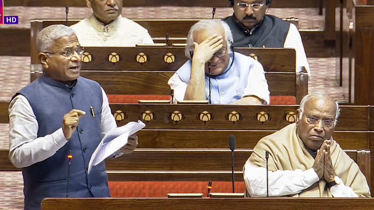 <div class="paragraphs"><p>Rajya Sabha Deputy Chairman Harivansh Narayan Singh speaks in the House during the second part of Budget session of Parliament, in New Delhi, Wednesday, March 18, 2026. LoP Mallikarjun Kharge is also seen.</p></div>