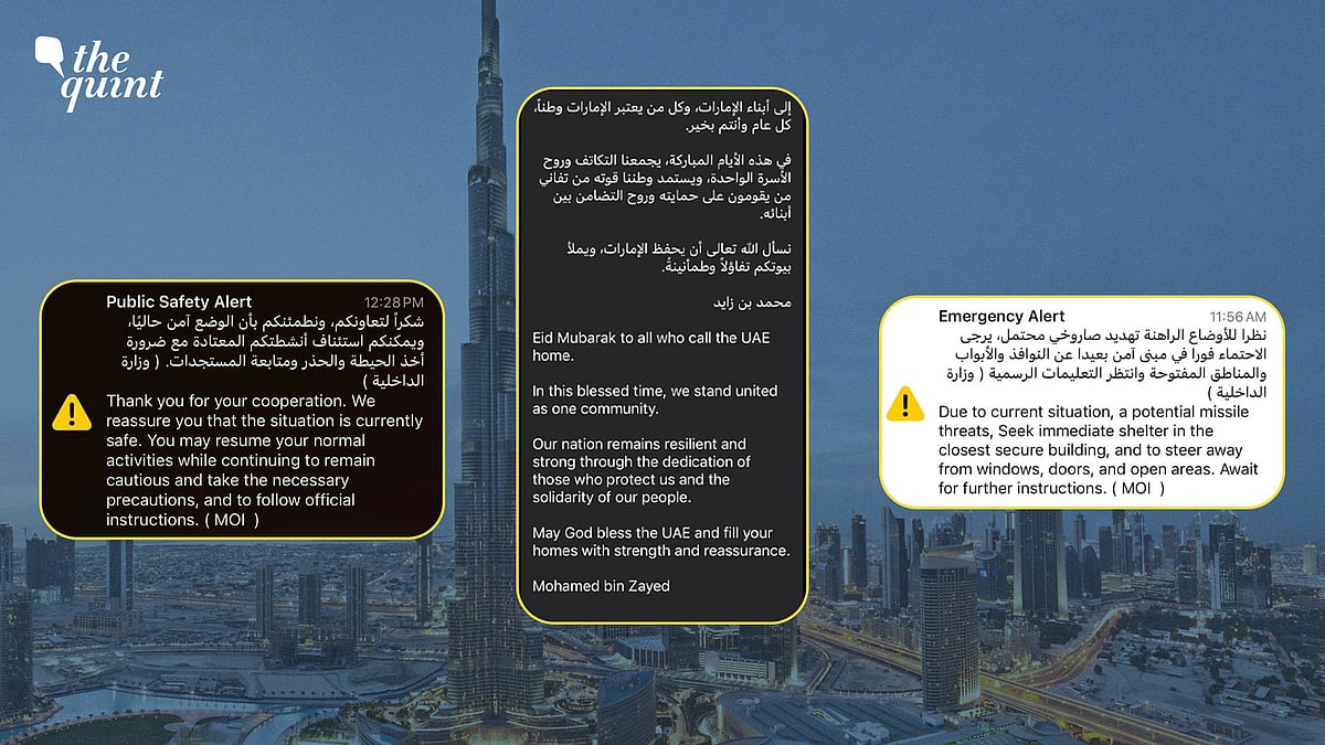 <div class="paragraphs"><p>Screenshots of emergency alerts sent to Dubai residents by the UAE government.</p></div>