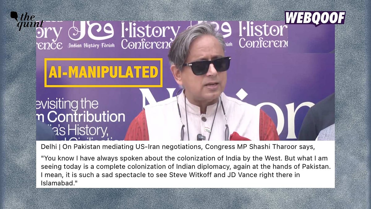 <div class="paragraphs"><p>An AI-manipulated video is being shared to falsely claim that Congress MP Shashi Tharoor compared India's and Pakistan's diplomacy, criticising the former during Iran-US negotiations.</p></div>