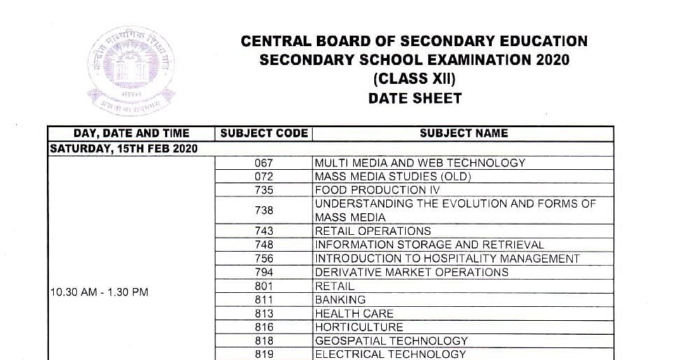 CBSE Class 10th 12th Date Sheet 2020 PDF: Download 10 12 Exam Time ...