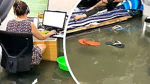  woman working in flood 