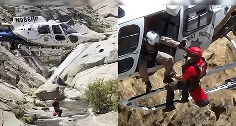 US citizen trapped behind waterfall