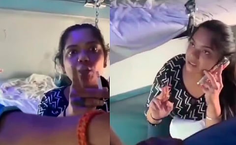 woman smoking on passenger train