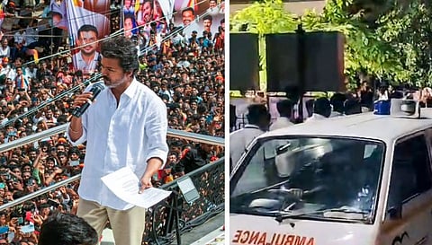 Karur stampede : 'ഇതെന്താ ആംബുലൻസിൽ നമ്മുടെ കൊടി?': വിവാദങ്ങൾക്ക് തീ പടർത്തി വിജയുടെ ചോദ്യം