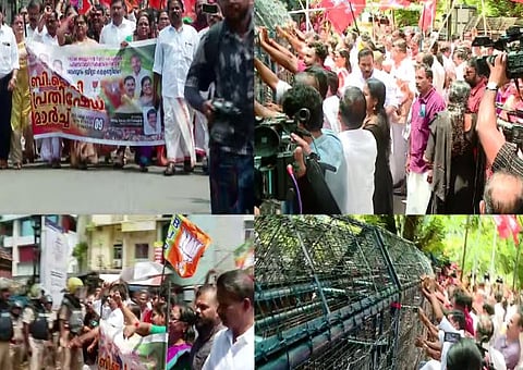 BJP : ശബരിമല സ്വർണ്ണപ്പാളി വിവാദം : കളക്ടറേറ്റുകളിൽ പ്രതിഷേധവുമായി BJP, ജലപീരങ്കി പ്രയോഗിച്ചിട്ടും പിരിഞ്ഞു പോകുന്നില്ല