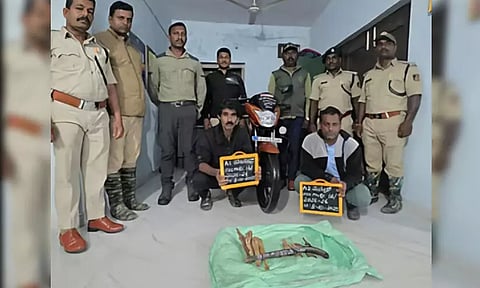 പ്രസ്സ് സ്റ്റിക്കർ പതിച്ച ബൈക്കിൽ ചന്ദനക്കടത്ത് ; റിപ്പോർട്ടറടക്കം രണ്ടുപേർ അറസ്റ്റിൽ
