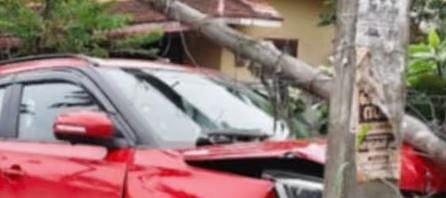 ശബരിമല തീർഥാടകർ സഞ്ചരിച്ച കാർ നിയന്ത്രണം വിട്ട് പോസ്റ്റിൽ ഇടിച്ചു: ആറംഗ സംഘം പരിക്കേൽക്കാതെ രക്ഷപ്പെട്ടു | Sabarimala