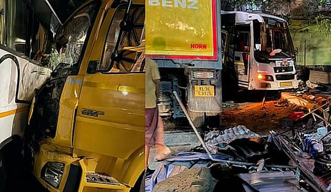 ഗുരുവായൂർ മമ്മിയൂരിൽ ശബരിമല തീർത്ഥാടകരുടെ ബസും ലോറിയും കൂട്ടിയിടിച്ചു: 15 പേർക്ക് പരിക്ക് | Sabarimala