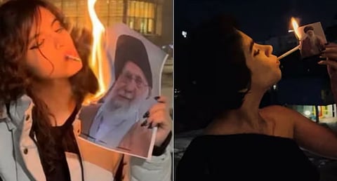 ഭരണകൂടത്തെ വെല്ലുവിളിച്ച് ഇറാനിയൻ യുവതികൾ: ഖമേനിയുടെ ചിത്രം കത്തിച്ച് സിഗരറ്റ് കൊളുത്തുന്ന ദൃശ്യങ്ങൾ വൈറൽ | Iranian women