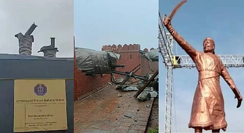 കഴിഞ്ഞ വർഷം പ്രധാനമന്ത്രി അനാച്ഛാദനം ചെയ്ത ഛത്രപതി ശിവജി പ്രതിമ തകർന്നുവീണു