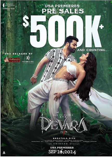 ദേവാര: ഒന്നാം ഭാഗം, യുഎസിൽ ഏറ്റവും വേഗത്തിൽ 15,000 ടിക്കറ്റുകൾ വിറ്റഴിച്ച ഇന്ത്യൻ ചിത്രമെന്ന റെക്കോർഡ് സൃഷ്ടിച്ചു