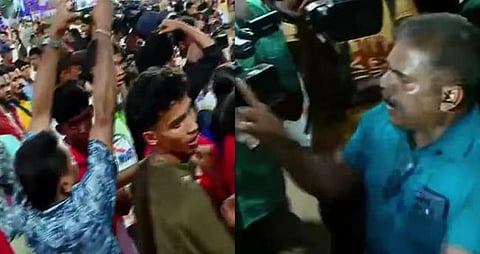 പോ​യി​ന്‍റ് ത​ർ​ക്കം; സം​സ്ഥാ​ന സ്കൂ​ൾ കാ​യി​ക മേ​ള​യു​ടെ സ​മാ​പ​ന വേ​ദി​യി​ൽ പ്ര​തി​ഷേ​ധം, മ​ന്ത്രി​യെ ത​ട​യാ​ൻ ശ്ര​മം | State school sports meet