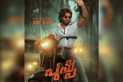 Allu Arjun is sporting a rugged look in the new poster posted by the makers of 'Pushpa'.