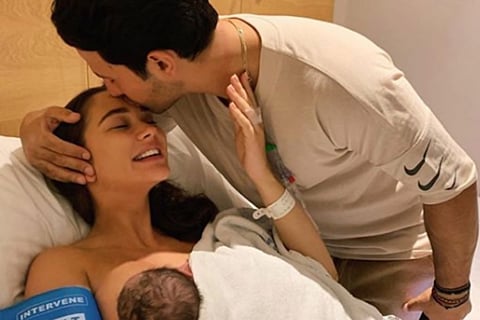 It's a boy! Amy Jackson posts photo with newborn and fiance George Panayiotou 