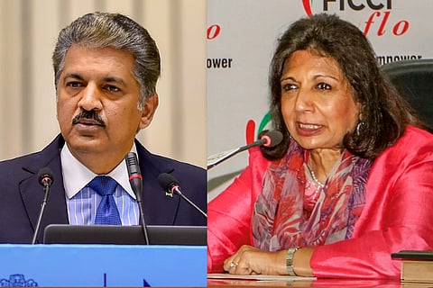 A collage of Anand Mahindra and Kiran Mazumdar-Shaw