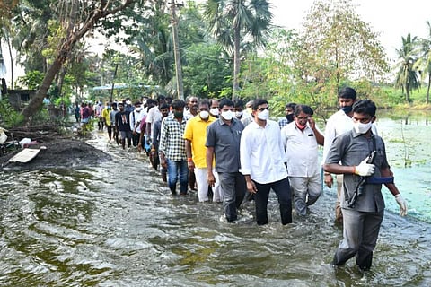 Nara Lokesh visiting the flood-affected areas