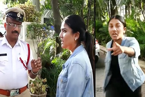 BJP MLA Aravind Limbavali's daughter Renuka seen arguing with Bengaluru traffic police and mediapersons in Bengaluru