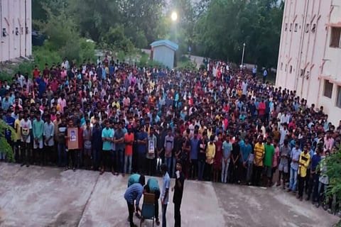 A file picture of IIIT Basar students gathered for offering condolences.