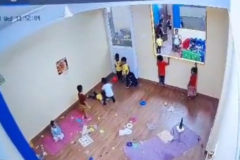 Snapshot from CCTV footage showing preschooler assaulting classmate