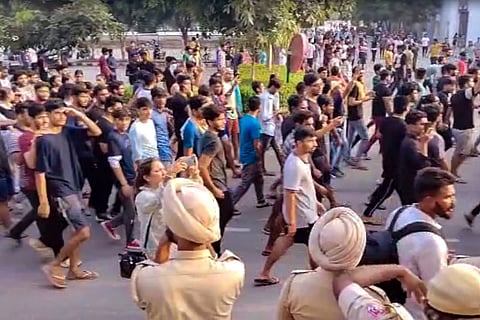 Students stage a protest at Chandigarh University in Mohali district