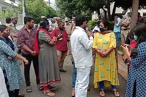 Protest by family members of the Hyderabad rape and murder victim