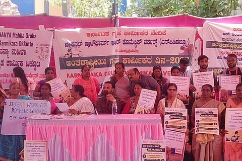 Domestic workers in Bengaluru marked International Domestic Workers' Day. File Photo.