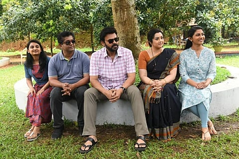 The lead actors from Drushyam 2 including Meena, Venkatesh Daggubati and Esther Anil among others are seen in the image.