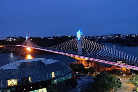 Aerial view of the Durgam Cheruvu cable bridge