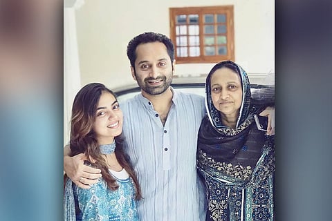 Fahadh Faasil with his mother Rozina and wife Nazriya Nazim