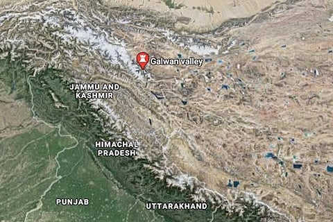 Google Maps image showing the location of Galwan Valley in Ladakh