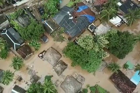 Drone view of inundated settlements in Godavari districts of Andhra Pradesh during August 2020 floods 