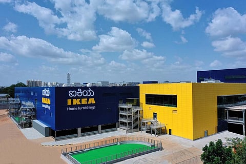 IKEA's logo in English and Kannada on the building