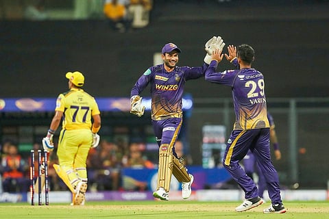 KKR players celebrating Robin Uthappa's wicket